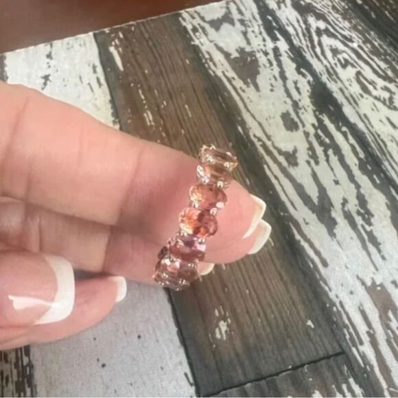 925 Eternity Band *Champagne* Oval Cut Stones Sz 8 - Picture 5 of 8